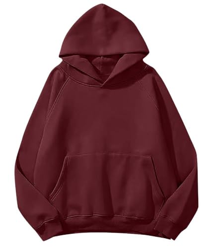 Tomwell Hoodie Damen Herbst Winter Kapuzenpullover Oversize Pullover mit Kapuze Teenager Mädchen Langarm Sweatshirt Casual Pulli mit Taschen G Weinrot M von Tomwell
