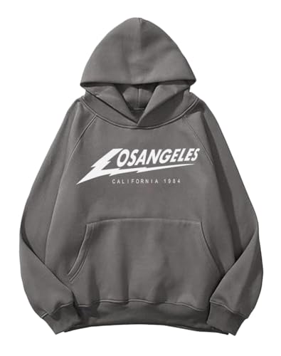 Tomwell Hoodie Damen Herbst Winter Kapuzenpullover Oversize Pullover mit Kapuze Teenager Mädchen Langarm Sweatshirt Casual Pulli mit Taschen H Dunkelgrau XS von Tomwell