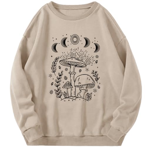 Tomwell Damen Sweatshirt ohne Kapuze Oversized Vintage Pullover Briefe Drucken Langarm Retro Lockerer Langarmshirt Teenager Mädchen Herbst Winter Pulli G Beige L von Tomwell