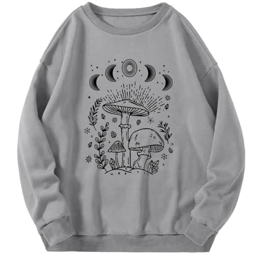 Tomwell Damen Sweatshirt ohne Kapuze Oversized Vintage Pullover Briefe Drucken Langarm Retro Lockerer Langarmshirt Teenager Mädchen Herbst Winter Pulli G Grau M von Tomwell