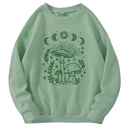 Tomwell Damen Sweatshirt ohne Kapuze Oversized Vintage Pullover Briefe Drucken Langarm Retro Lockerer Langarmshirt Teenager Mädchen Herbst Winter Pulli G Grün L von Tomwell