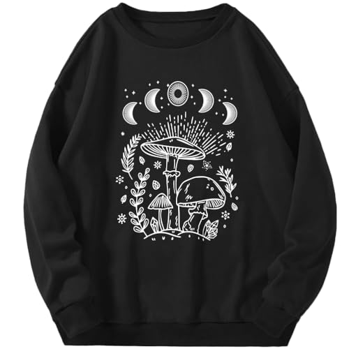 Tomwell Damen Sweatshirt ohne Kapuze Oversized Vintage Pullover Briefe Drucken Langarm Retro Lockerer Langarmshirt Teenager Mädchen Herbst Winter Pulli G Schwarz L von Tomwell