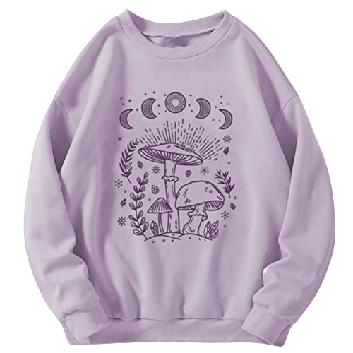 Tomwell Damen Sweatshirt ohne Kapuze Oversized Vintage Pullover Briefe Drucken Langarm Retro Lockerer Langarmshirt Teenager Mädchen Herbst Winter Pulli G Violett L von Tomwell