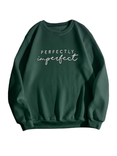 Tomwell Damen Sweatshirt ohne Kapuze Oversized Vintage Pullover Briefe Drucken Langarm Retro Lockerer Langarmshirt Teenager Mädchen Herbst Winter Pulli I Dunkelgrün M von Tomwell