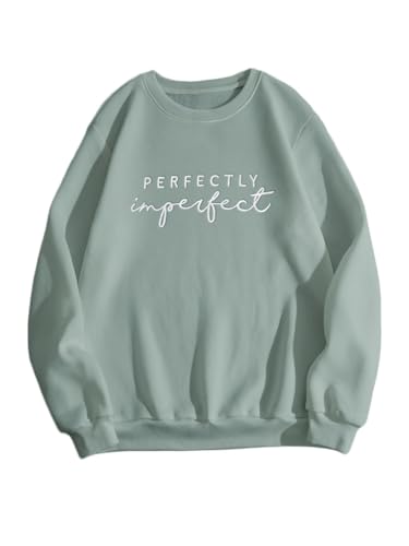 Tomwell Damen Sweatshirt ohne Kapuze Oversized Vintage Pullover Briefe Drucken Langarm Retro Lockerer Langarmshirt Teenager Mädchen Herbst Winter Pulli I Grün S von Tomwell