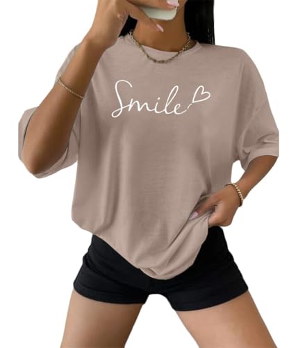 Tomwell Damen Tshirt Kurzarm Sommer Oberteile Oversized T-Shirt mit Buchstaben Druck Lose Rundhals Sport Shirt Teenager Mädchen Top Tunika Lang J Khaki S Tomwell Damen Tshirt Kurzarm Sommer Oberteile Oversized T-Shirt mit Buchstaben Druck Lose Rundhals Sport Shirt Teenager Mädchen Top Tunika Lang J Khaki S von Tomwell