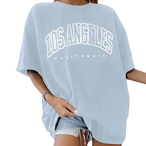 Tomwell Damen T-Shirt Sommer Kurzarm Grafikdruck Shirt Tunika Lose Rundhals Longshirt Frauen Bluse Oberteile Lang Tops für Teen Girls Sommer Dunkelblau S von Tomwell