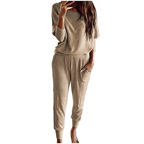 Tomwell Damen Trainingsanzug 2 Stück Set Herbst Winter Jogginganzug Freizeitkleidung Langärmlige Sportanzug Casual Home Service Anzug Khaki 42 von Tomwell