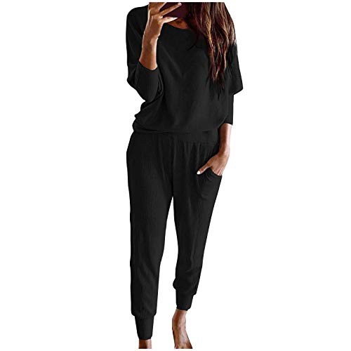 Tomwell Damen Trainingsanzug 2 Stück Set Herbst Winter Jogginganzug Freizeitkleidung Langärmlige Sportanzug Casual Home Service Anzug Schwarz 42 von Tomwell