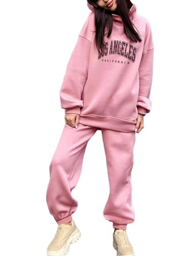 Tomwell Damen Trainingsanzug Mode Sportbekleidung Damen Set Jogginganzug Sportliche Hose mit Kordelzug und Taschen Sport Yoga Outfit 2 Stück Set A Rosa L von Tomwell