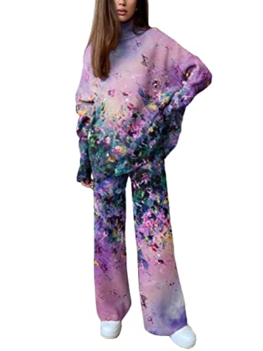 Tomwell Damen Trainingsanzug Set Loungewear Long Sleeve Butterfly Print Sweatshirt Hoodies Damen Übergröße Jogging Sportanzug Sportbekleidung A Violett M von Tomwell