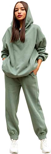 Tomwell Damen Trainingsanzug Sportanzug Mode 2 Stück Set aus Rollkragen Sweatshirt mit Jogginghose Bequem Jogginganzug Freizeitanzug Kapuzenpullover Bekleidungsset A Grün M von Tomwell