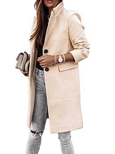 Tomwell Damen Trenchcoat Langarm Elegante Schlanke Knöpfe Langer Mantel Oberbekleidung Winddichter Herbst Jacke Parka mit Reverskragen (L, A Beige) von Tomwell