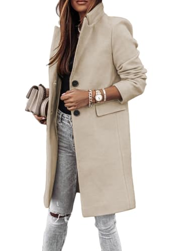 Tomwell Damen Trenchcoat Langarm Elegante Schlanke Knöpfe Langer Mantel Oberbekleidung Winddichter Herbst Jacke Parka mit Reverskragen (M, A Beige) von Tomwell