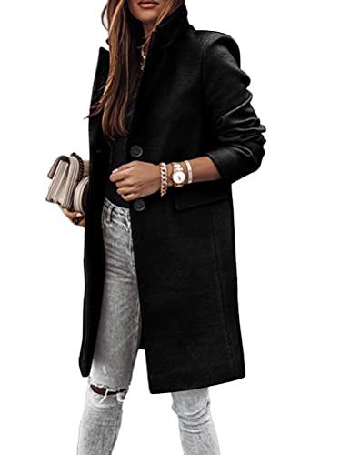 Tomwell Damen Trenchcoat Langarm Elegante Schlanke Knöpfe Langer Mantel Oberbekleidung Winddichter Herbst Jacke Parka mit Reverskragen (XXL, A Schwarz) von Tomwell