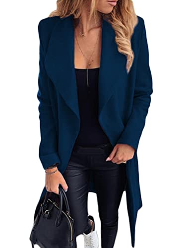 Tomwell Damen Trenchcoat Langarm Elegante Schlanke Knöpfe Langer Mantel Oberbekleidung Winddichter Herbst Jacke Parka mit Reverskragen Blau 3XL von Tomwell