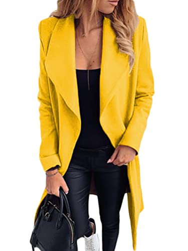 Tomwell Damen Trenchcoat Langarm Elegante Schlanke Knöpfe Langer Mantel Oberbekleidung Winddichter Herbst Jacke Parka mit Reverskragen Gelb L von Tomwell