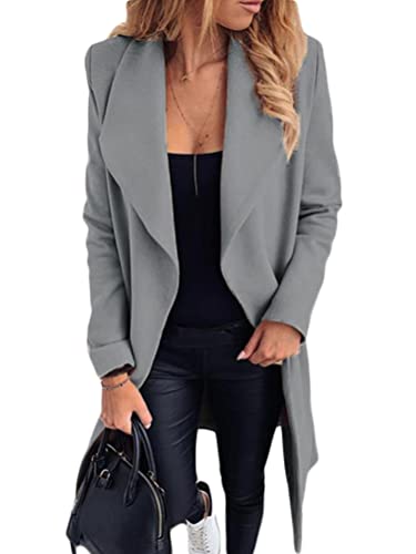 Tomwell Damen Trenchcoat Langarm Elegante Schlanke Knöpfe Langer Mantel Oberbekleidung Winddichter Herbst Jacke Parka mit Reverskragen Grau M von Tomwell