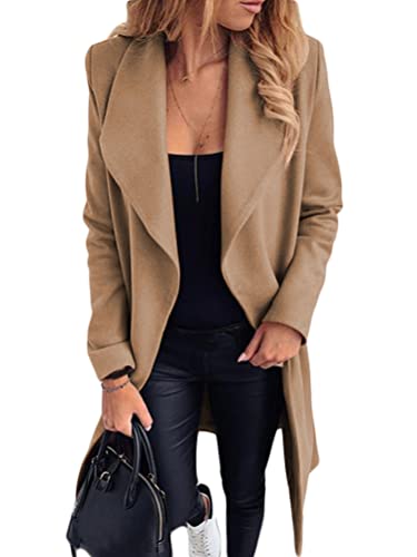 Tomwell Damen Trenchcoat Langarm Elegante Schlanke Knöpfe Langer Mantel Oberbekleidung Winddichter Herbst Jacke Parka mit Reverskragen Khaki M von Tomwell