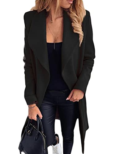 Tomwell Damen Trenchcoat Langarm Elegante Schlanke Knöpfe Langer Mantel Oberbekleidung Winddichter Herbst Jacke Parka mit Reverskragen Schwarz XS von Tomwell