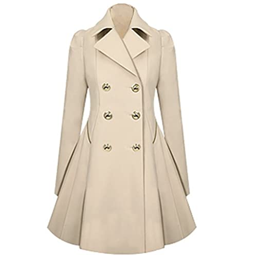 Tomwell Damen Trenchcoat Langarm Elegante Schlanke Knöpfe Mittellang Mantel Oberbekleidung Winddichter Herbst Winter Jacke Parka mit Reverskragen Aprikose XS von Tomwell