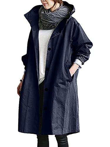 Tomwell Damen Trenchcoat Langarm Warm Schlanke Knöpfe Langer Mantel Winddichter Herbst Wintermantel Jacke Parka A Dunkelblau XXL von Tomwell