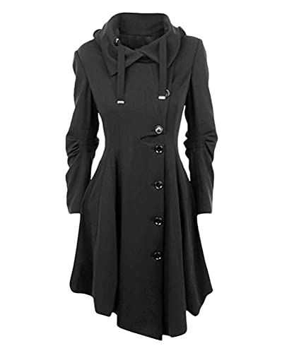 Tomwell Damen Trenchcoat Langarm Warm Schlanke Knöpfe Langer Mantel Winddichter Herbst Wintermantel Jacke Parka mit Reverskragen A Schwarz L von Tomwell