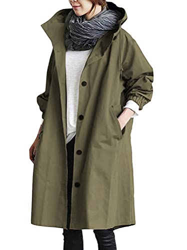 Tomwell Damen Trenchcoat Lange Windjacke lässige langärmelige Jacke Revers Windjacke mit Gürtel zweireihig Frühling und Herbst Damen lässige Modejacke A Armeegrün 3XL von Tomwell