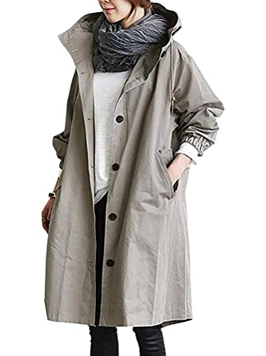 Tomwell Damen Trenchcoat Zweireiher Langer Mantel Klassische Herbst Frühling Jacke Winddichter Mantel A Grau XXL von Tomwell