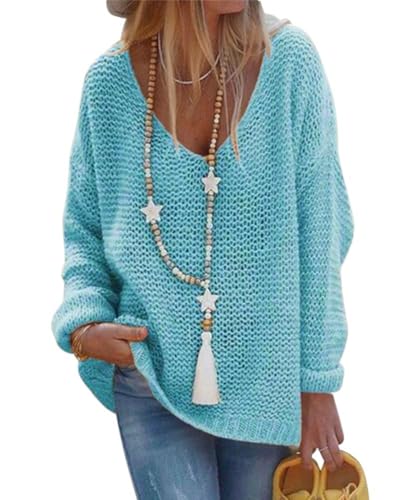 Tomwell Damen V-Ausschnitt Langarm Lässige Waffel Strickoberteile Schulterfreier Pullover B Blau S Tomwell Damen V-Ausschnitt Langarm Lässige Waffel Strickoberteile Schulterfreier Pullover B Blau S von Tomwell