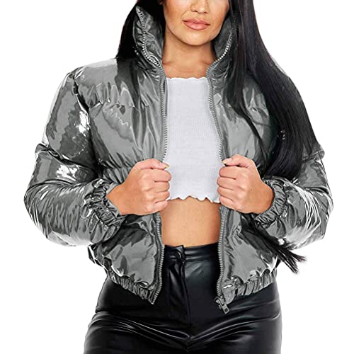 Tomwell Damen Warm Mantel Wintermantel kurz Winterjacke Dickere Mit Kapuze Slim fit Outwear Baumwollkleidung Parkajacke Reißverschluss Jacke Steppjacke mit Pelz Halsband Grau L von Tomwell