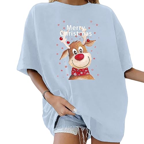 Tomwell Damen Weihnachten T-Shirt Kurzarm Sport Oberteile Oversized T-Shirt mit Weihnachtsmuster Sweatshirt Lose Rundhals Bluse Teenager Mädchen Christmas Top Tunika A Blau XL Tomwell Damen Weihnachten T-Shirt Kurzarm Sport Oberteile Oversized T-Shirt mit Weihnachtsmuster Sweatshirt Lose Rundhals Bluse Teenager Mädchen Christmas Top Tunika A Blau XL von Tomwell