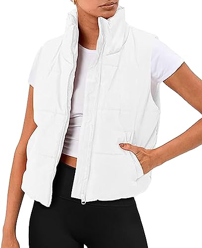 Tomwell Damen Weste Kurz Puffer Ärmellose Steppweste Daunenweste Elegant Leichte Jacke Steppjacke Oberteile Outdoor Winter Herbst A Weiß 3XL von Tomwell