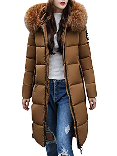Tomwell Damen Winterjacke Parka Daunenjacke Jacke Mantel Lange mit Fellkapuze Steppjacke Warm Wintermantel Outwear A Kaffee 38 von Tomwell