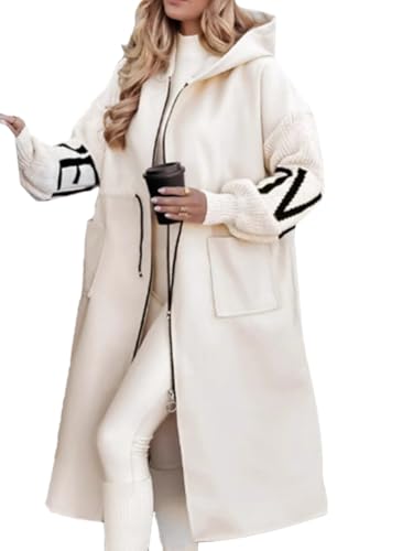 Tomwell Damen Wintermäntel Lang Casual Kapuzenmantel Frauen Oberbekleidung Herbst Winter Wintermantel Kapuze Outdoorjacke A Beige XS von Tomwell