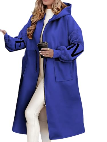 Tomwell Damen Wintermäntel Lang Casual Kapuzenmantel Frauen Oberbekleidung Herbst Winter Wintermantel Kapuze Outdoorjacke A Blau 3XL von Tomwell