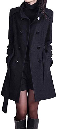 Tomwell Damen Wintermantel Herbst Mantel Steppjacke Kapuzenjacke Übergangsjacke Trenchcoat Zweireihig Wollmantel Gesteppt Parka Coat Jacke Outwear (M, C Schwarz) von Tomwell