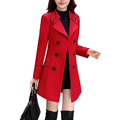 Tomwell Damen Wintermantel Herbst Mantel Steppjacke Kapuzenjacke Übergangsjacke Trenchcoat Zweireihig Wollmantel Gesteppt Parka Coat Jacke Outwear D Rot L von Tomwell