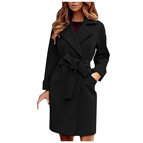 Tomwell Damen Wintermantel Warm Mantel Taschen Langarm Elegant Mantel Mit Kapuze Damen Mantel Kleider Winterjacke Outwear Trenchcoat Schwarz XL von Tomwell