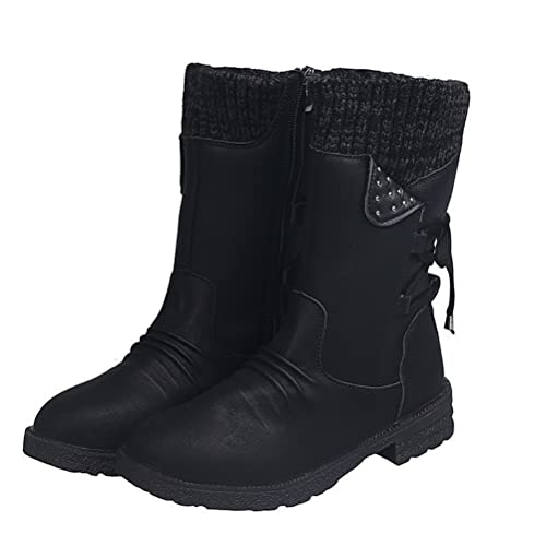 Tomwell Damen Winterstiefel Wasserdicht Warm Gefütterte Outdoor Schneestiefel Winterschuhe Winter Stiefel Ankle Combat Boots Schnürstiefel Wanderschuhe Trekking Boots A Schwarz 39 EU von Tomwell