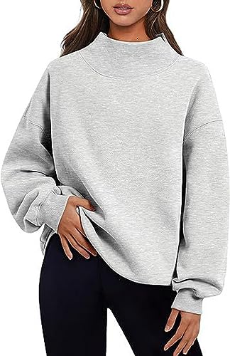 Tomwell Damen übergroße Sweatshirt Basic Langarmshirt Herbst Winter Oversize Pullover mit Stehkragen Casual Pulli Lose Oberteile Shirts Teenager Mädchen Y2K Tops A Grau XXL von Tomwell