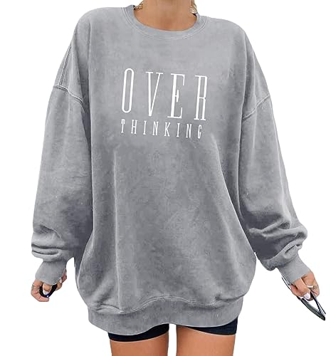 Tomwell Damen übergroße Sweatshirt Los Angeles Vintage Oversized Langarmshirt Rundhals Pullover Locker Casual Oberteile Sport Streetwear Sweatshirts ohne Kapuze Bluse Tops B Hellgrau M von Tomwell