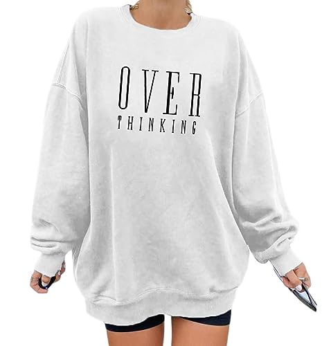 Tomwell Damen übergroße Sweatshirt Los Angeles Vintage Oversized Langarmshirt Rundhals Pullover Locker Casual Oberteile Sport Streetwear Sweatshirts ohne Kapuze Bluse Tops B Weiß S von Tomwell