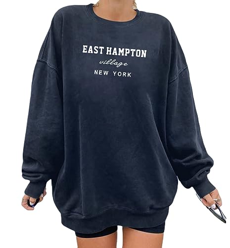 Tomwell Damen übergroße Sweatshirt Los Angeles Vintage Oversized Langarmshirt Rundhals Pullover Locker Casual Oberteile Sport Streetwear Sweatshirts ohne Kapuze Bluse Tops C Marine XL von Tomwell