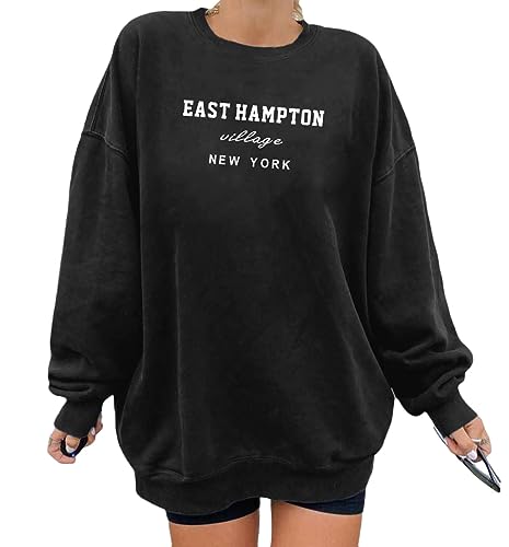 Tomwell Damen übergroße Sweatshirt Los Angeles Vintage Oversized Langarmshirt Rundhals Pullover Locker Casual Oberteile Sport Streetwear Sweatshirts ohne Kapuze Bluse Tops C Schwarz XXL von Tomwell