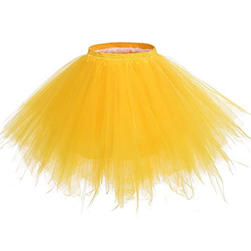 Tomwell Damenrock Tüllrock 50er Kurz Ballet Tanzkleid Unterkleid Cosplay Crinoline Petticoat für Rockabilly Kleid Gelb Einheitsgröße von Tomwell