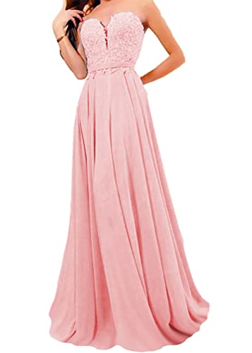 Tomwell Elegant Hochzeitskleid Damen Lang Hochzeitskleider Spitze Brautmode Rückenfrei Vintage Spitze A Linie Brautkleid Abendkleider A Rosa S von Tomwell