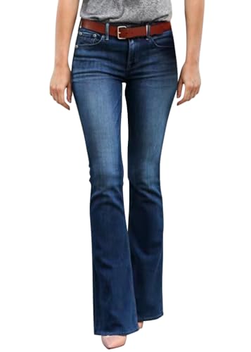 Tomwell Flared Jeans Schlaghose Damen Stretch Slim Fit Bootcut Jeanshose Retro Denim Pants A Dunkelblau M von Tomwell
