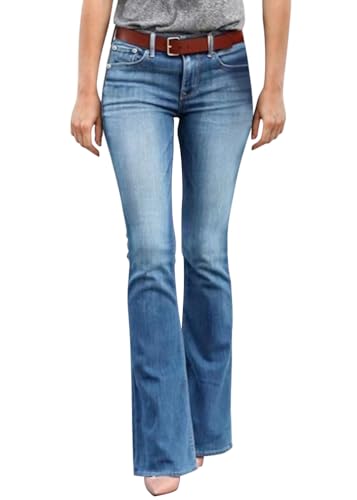 Tomwell Flared Jeans Schlaghose Damen Stretch Slim Fit Bootcut Jeanshose Retro Denim Pants A Hellblau XXL von Tomwell