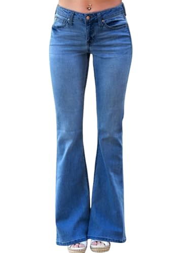 Tomwell Flared Jeans Schlaghose Damen Stretch Slim Fit Bootcut Jeanshose Retro Denim Pants B Dunkelblau M von Tomwell